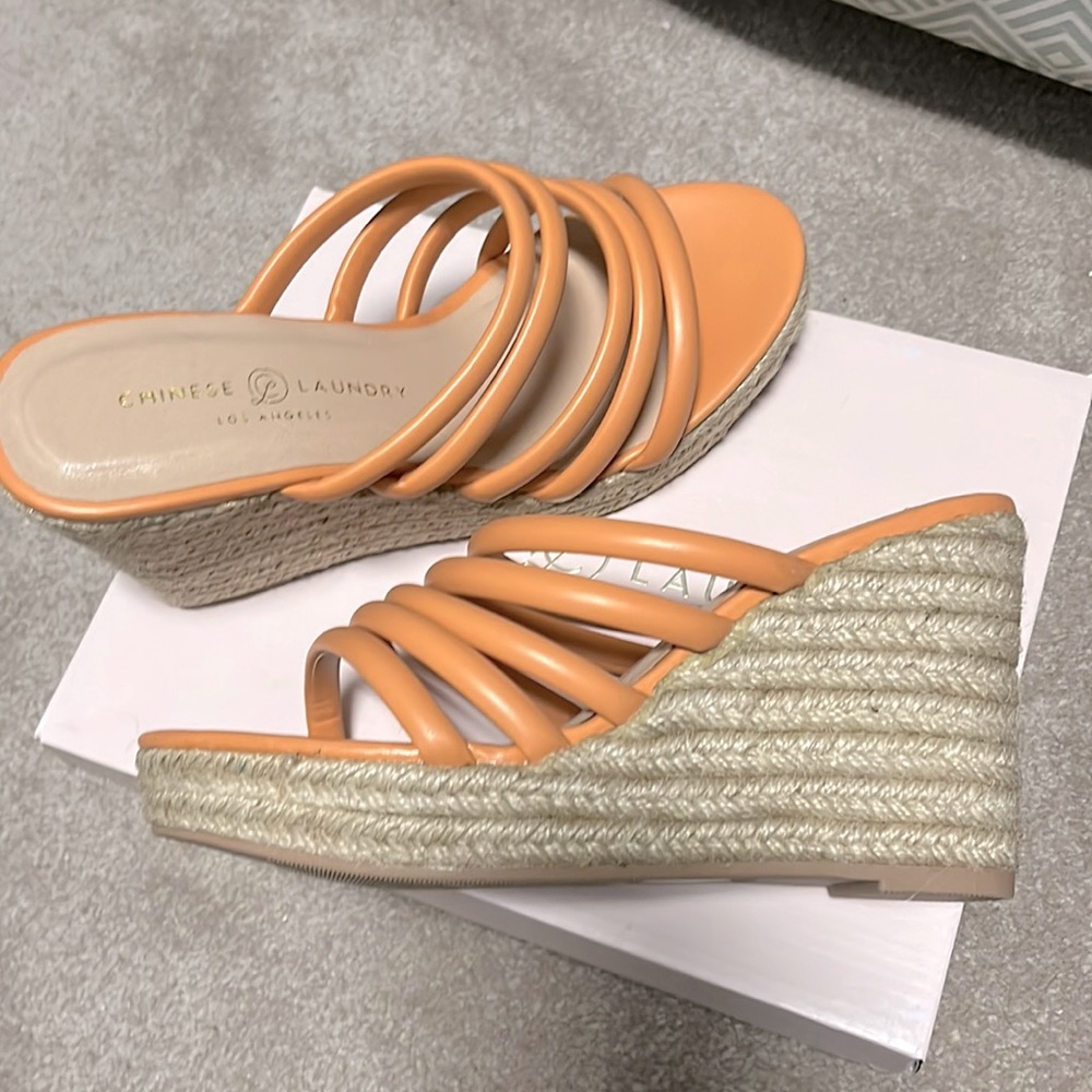 Papaya Strappy Slip On Espadrille Wedges